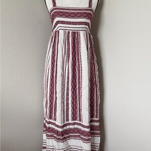 Maggy London White and Burgundy Midi Empire Waist Dress